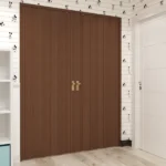 Closed brown double folding door in themed room interior