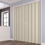 Closed cream double folding door in light blue interior