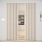 Cream PVC accordion doors partially open to home office