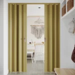 Half-open olive green PVC folding door for home