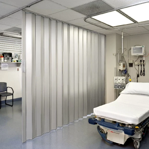 Silver PVC folding door in a hospital room