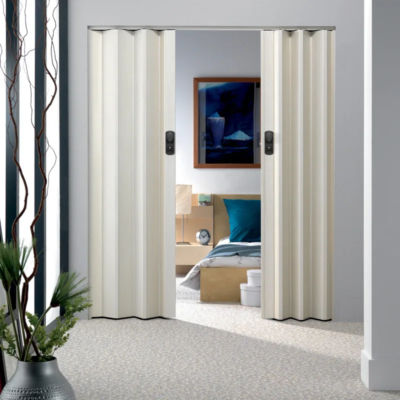 White PVC folding door leading to a bedroom